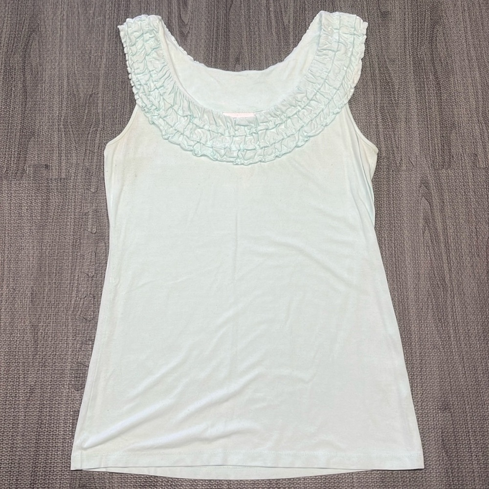 New York & Company Turquoise Tank, Ruffle neck detail - Women’s Size S